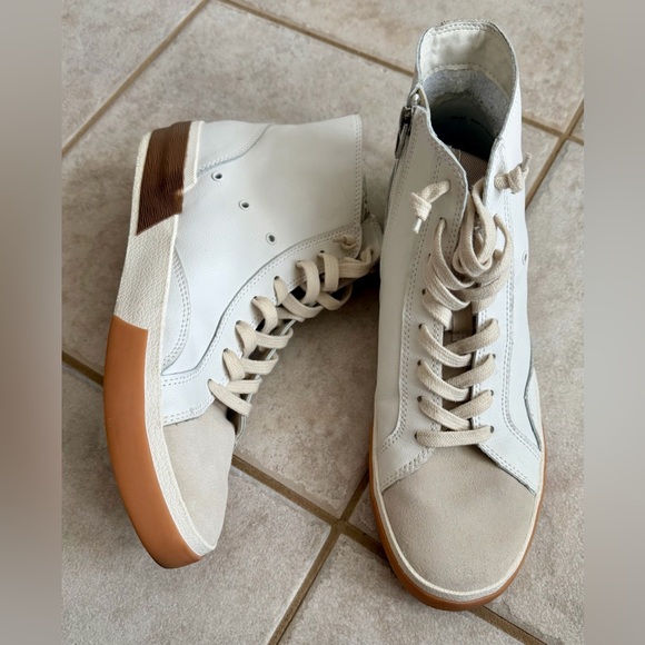 Dolce Vita Zohara High-Top Sneakers White Ivory Metallic Leather Suede 8.5 EUC - Picture 12 of 12